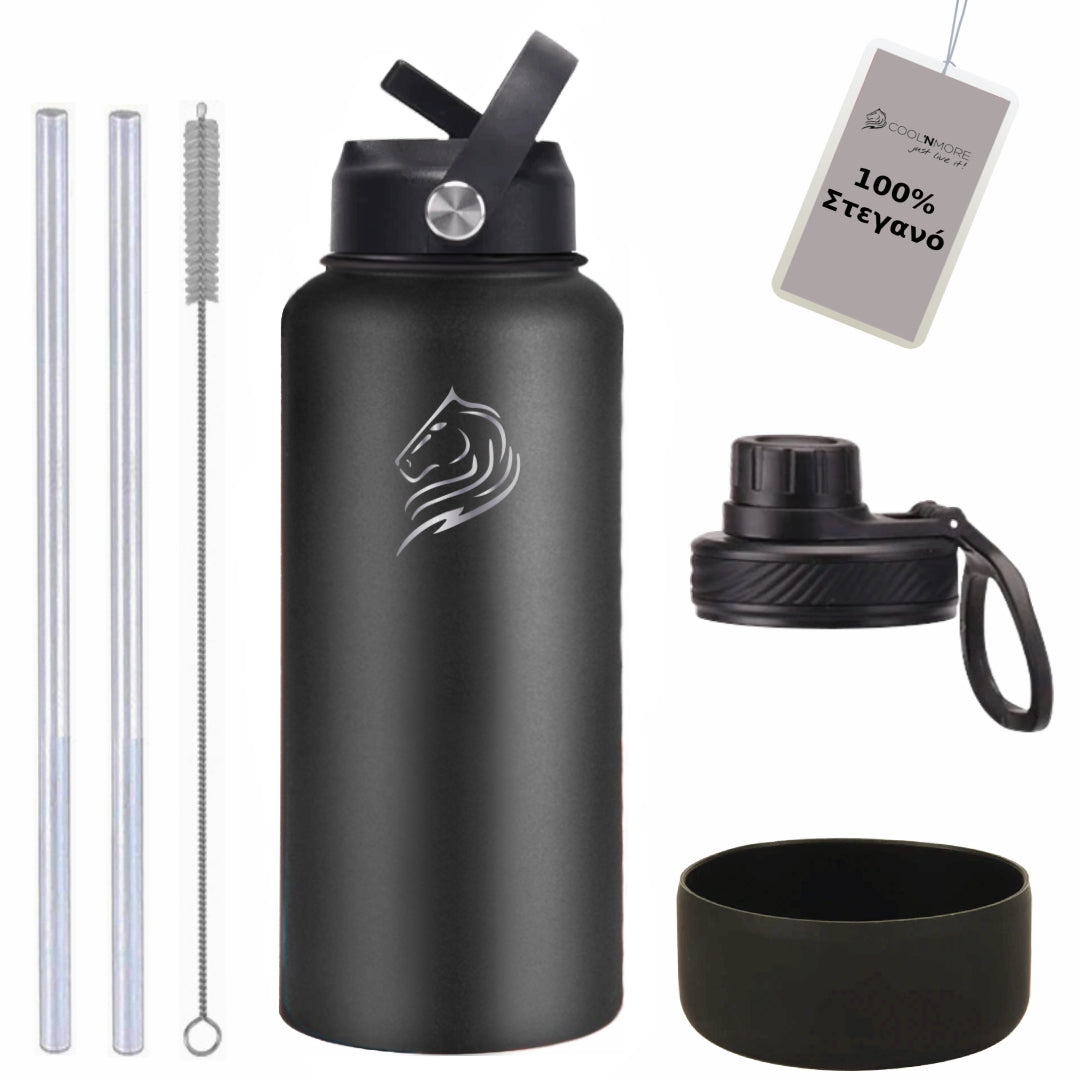 coolnmore jet black παγουρι θερμος ανοξειδωτο με καλαμακι 650ml μαυρο ματ