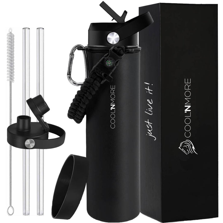 Coolnmore Jet Black Παγούρι θερμός 750ml με καλαμάκι ανοξείδωτο