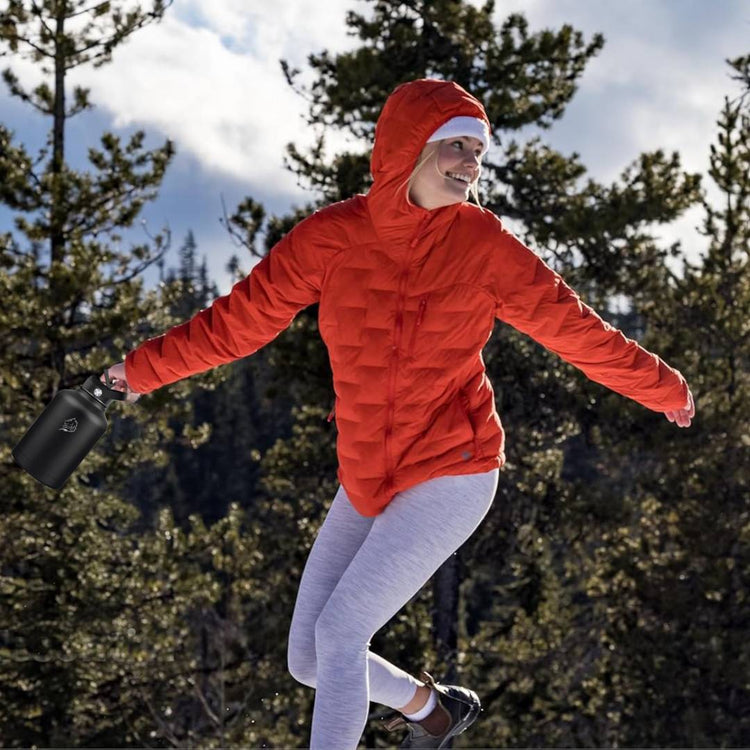 coolnmore jet black θερμος νερου 1, LT ανοξειδωτο με paracord λαβη επιβιωσης, με λαβη και γαντζο για σακιδια. 1500ml, μαυρο