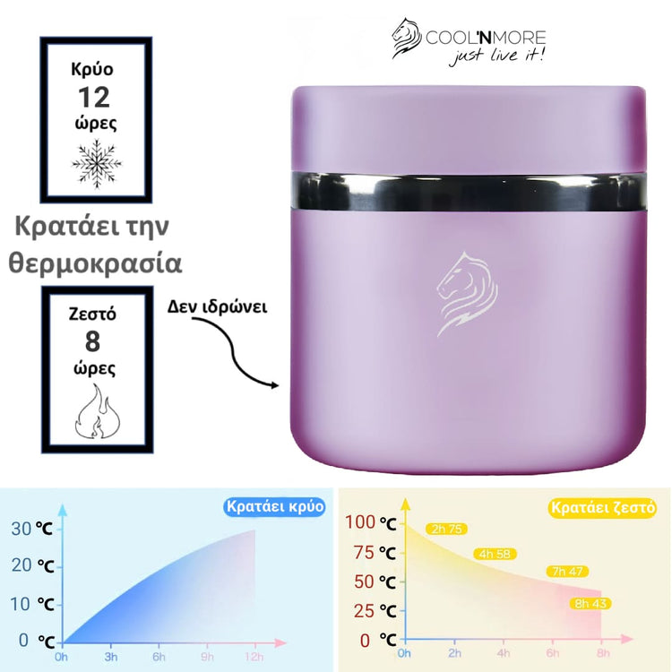 Θερμός φαγητού Coolnmore Lavender 600ml: Κρατήστε το φαγητό σας ζεστό έως 8ώρες ή κρύο έως 12 ώρες με το ανοξείδωτο δοχείο φαγητού Coolnmore. Φαγητοδοχείο 100% στεγανό ασφαλές στην τσάντα σας. Ιδανικό θερμός φαγητού για το σχολείο, Θερμός φαγητού για μωρά 