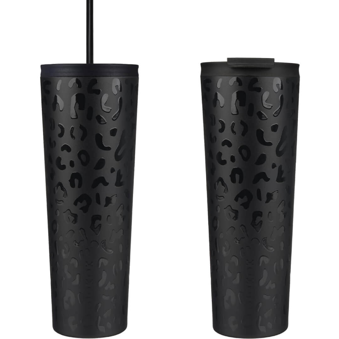 coolnmore black leopard classic tumbler ποτηρι θερμος για καφε 750ml, 2 καπακια