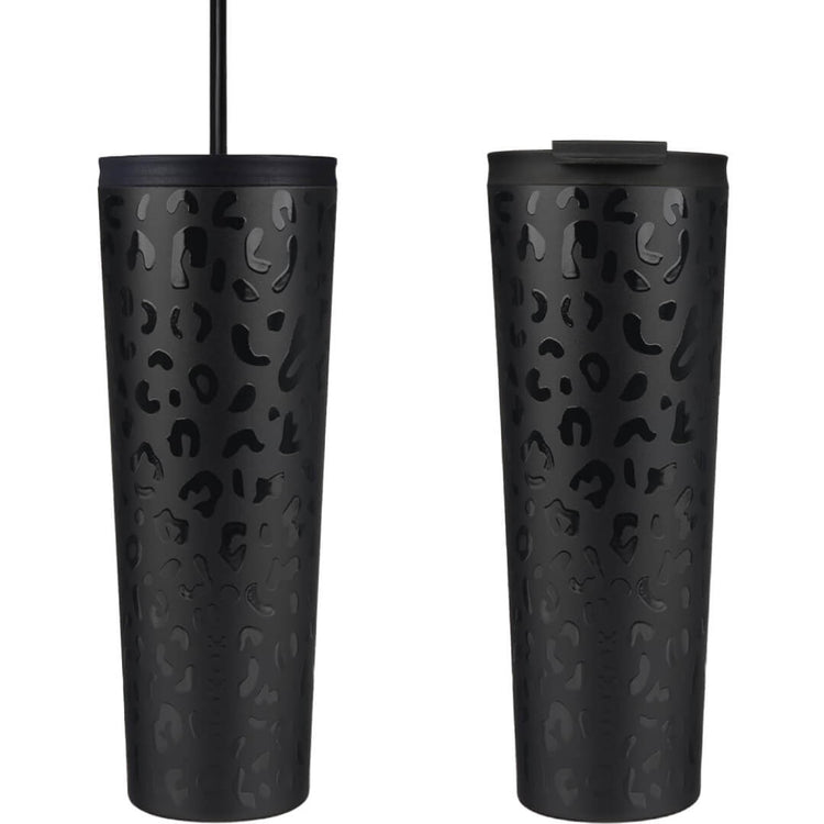 coolnmore black leopard classic tumbler ποτηρι θερμος για καφε 750ml, 2 καπακια