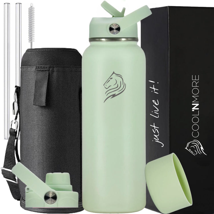 Coolnmore θερμος νερου 1 λιτρου με καλαμακι. Ανοξειδωτο θερμος με 9 αξεσουάρ