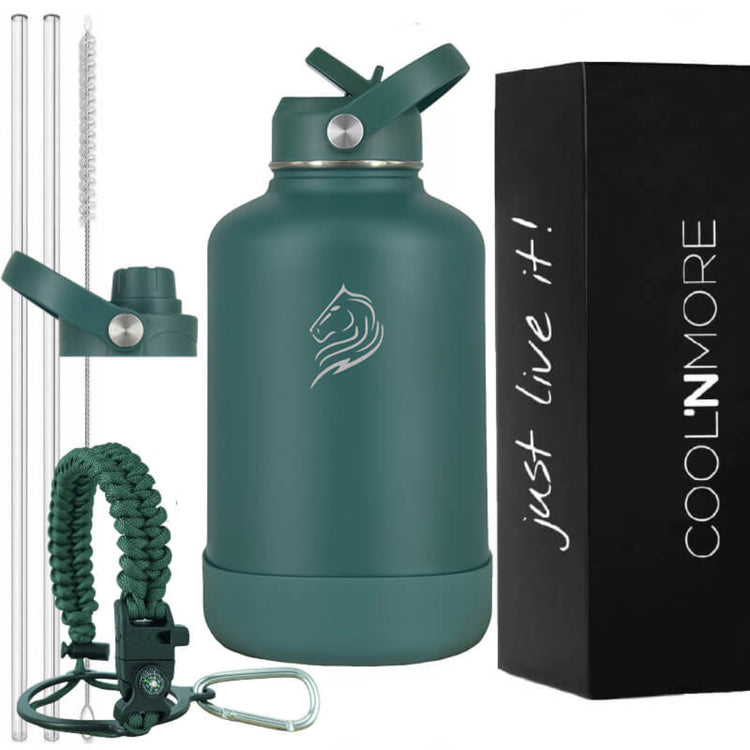 coolnmore moss green μπουκαλι θερμος 1.5 λιτρο με 7 αξεσουαρ και gift box