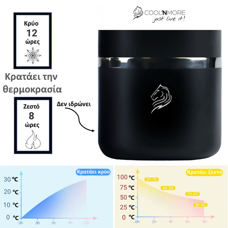 Θερμός φαγητού Coolnmore Noir 600ml: Κρατήστε το φαγητό σας ζεστό έως 8ώρες ή κρύο έως 12 ώρες με το ανοξείδωτο δοχείο φαγητού Coolnmore. Φαγητοδοχείο 100% στεγανό ασφαλές στην τσάντα σας. Ιδανικό θερμός φαγητού για το σχολείο, Θερμός φαγητού για μωρά 