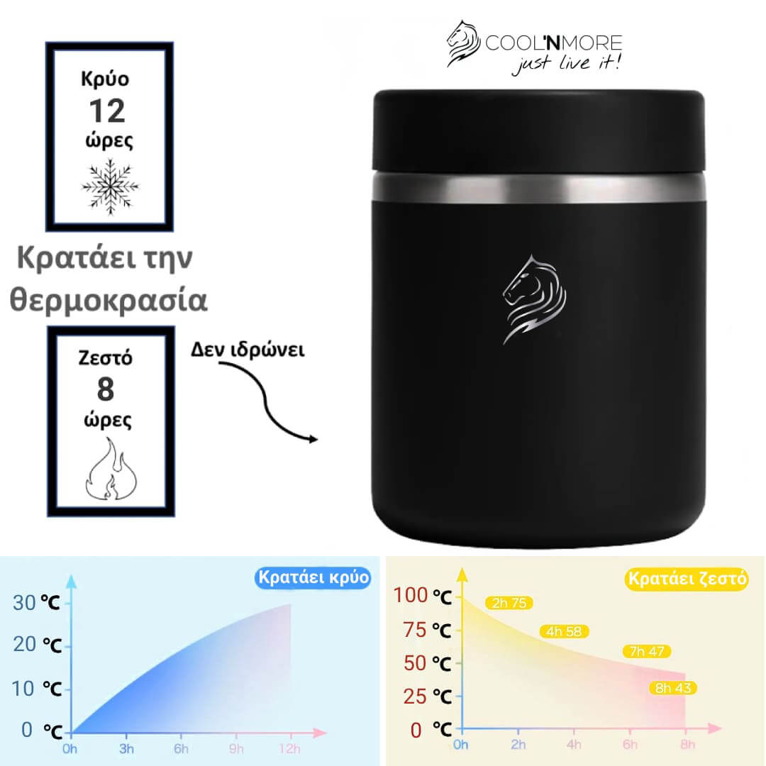 Θερμός φαγητού Coolnmore noir 800ml: Κρατήστε το φαγητό σας ζεστό έως 8ώρες ή κρύο έως 12 ώρες με το ανοξείδωτο δοχείο φαγητού Coolnmore. 