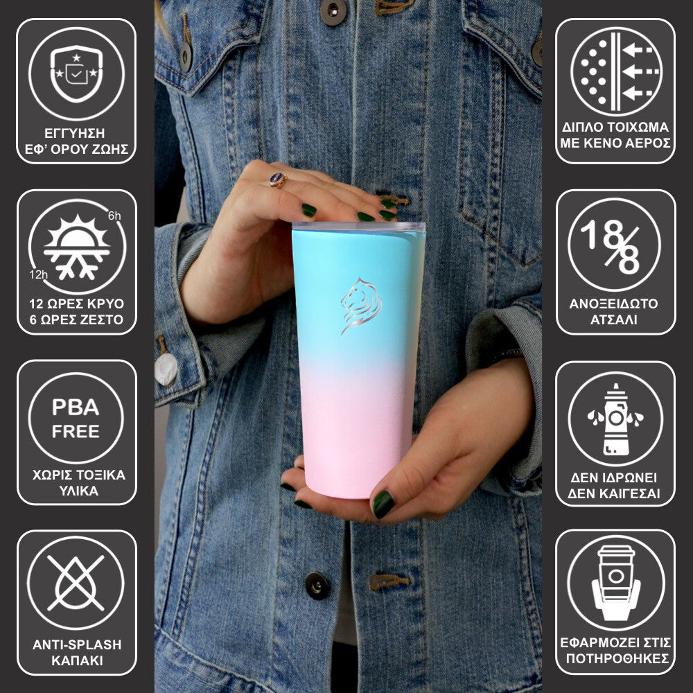 Coolnmore Ποτήρι θερμός καφέ με καλαμάκι ανοξείδωτο από ατσάλι 18/8 με αναδιπλούμενο press-in καπάκι χωρίς BPA. Με μόνωση διπλού τοιχώματος, ποτήρι για καφέ με καπάκι για όλα τα είδη κρύων ή ζεστών ροφημάτων. Ισοθερμικό επαναχρησιμοποιούμενο ποτήρι καφέ