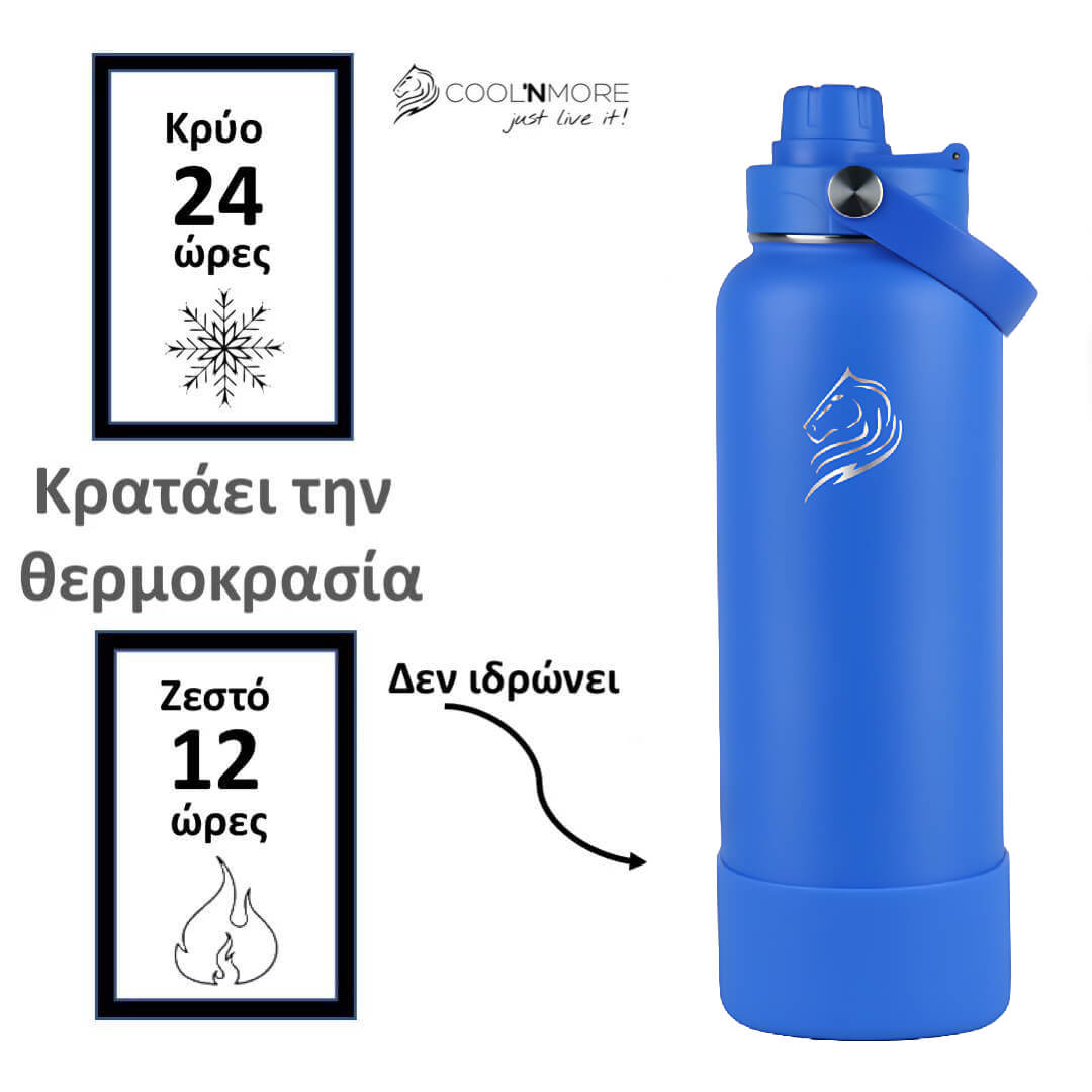 coolnmore royal blue παγουρι θερμος 1000ml ανοξειδωτο,  Διατηρει τα ροφηματα κρυα εως 24 ωρες και ζεστα εως 12 ωρες