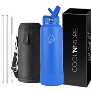 coolnmore royal blue θερμος 1000ml ανοξειδωτο με 2 καπακια, με 2 καλαμακια, βουρτσακι καθαρισμου και θηκη σιλικονης, με λαβη paracord και τσαντα μεταφορας