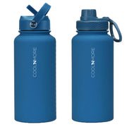 coolnmore royal blue μπουκαλι θερμος νερου ανοξειδωτο με καπακι καλαμακι και sports καπακι 100% στεγανά, 650ml μπλε ματ