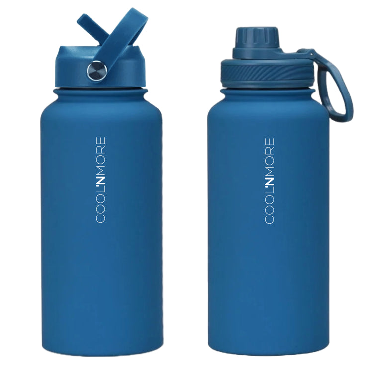 coolnmore royal blue μπουκαλι θερμος νερου ανοξειδωτο με καπακι καλαμακι και sports καπακι 100% στεγανά, 650ml μπλε ματ