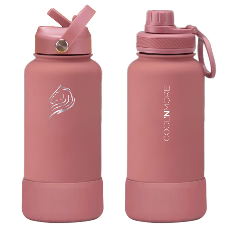 coolnmore smoke pink μπουκαλι θερμος νερου ανοξειδωτο με καπακι καλαμακι και sports καπακι, με βαση σιλικονης 650ml ματ