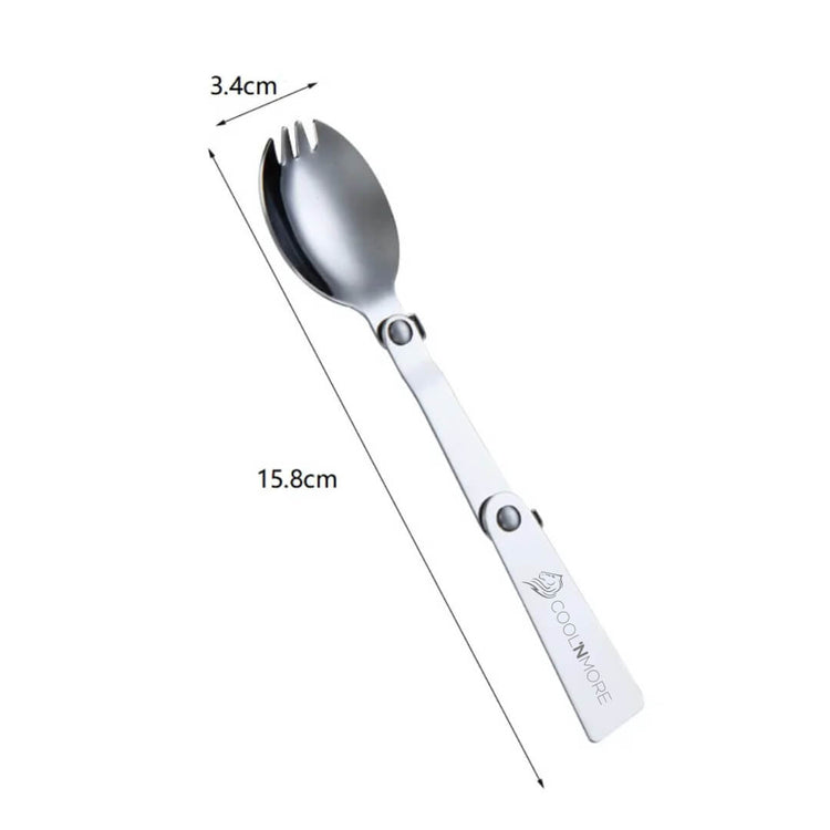 Measurement chart of a silver Coolnmore Spork with dimensions labeled on a white background