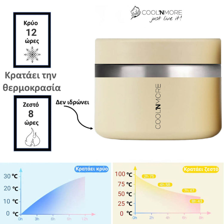 Φαγητοδοχείο θερμός Coolnmore tan 350ml 100% στεγανό ασφαλές στην τσάντα σας. Ιδανικό θερμός φαγητού για το σχολείο, Θερμός φαγητού για μωρά 
