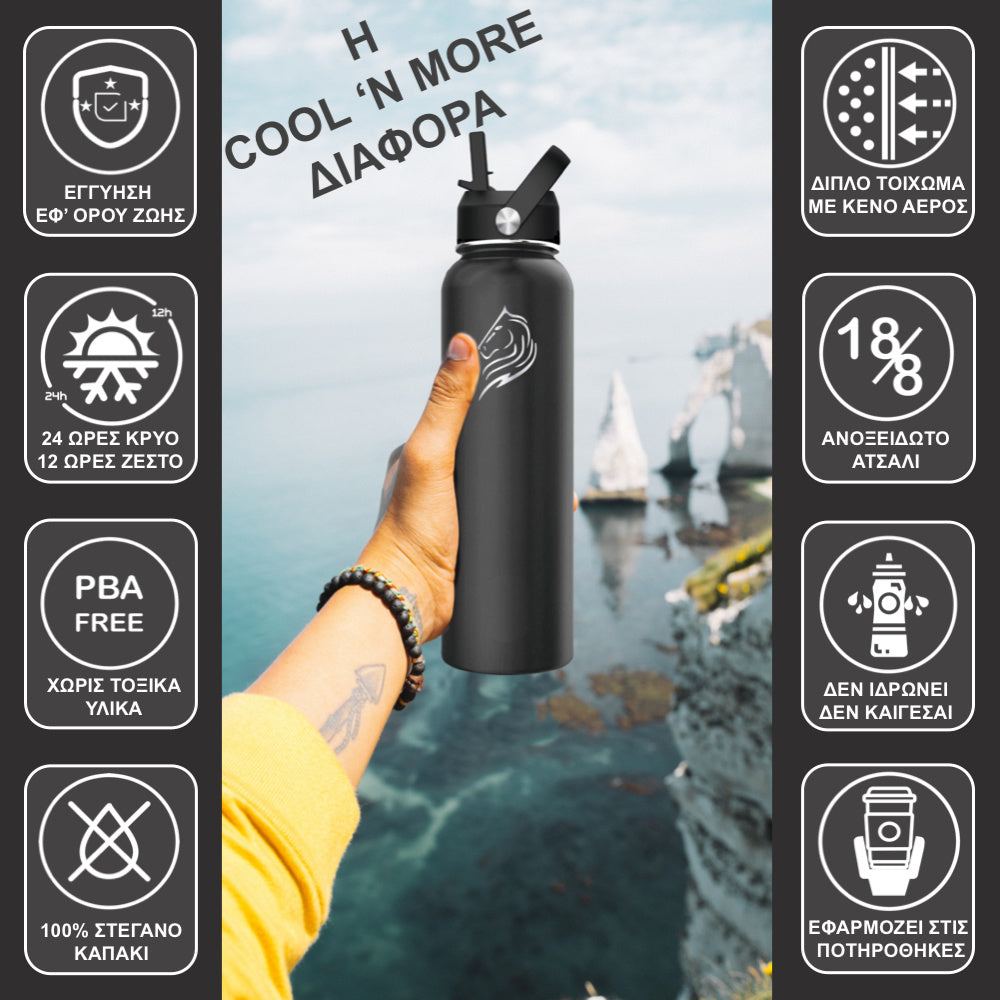 Coolnmore frost ανοξείδωτο μπουκάλι θερμός 500ml με 3 καπάκια. Ανοξείδωτο μπουκάλι νερού με καλαμάκι, στεγανό 100%. Μπουκάλι θερμός για καφέ. Ανοξείδωτο παγούρι νερού επαναχρησιμοποιούμενο ισοθερμικό, ασφαλή θερμός για παιδιά,bpa free