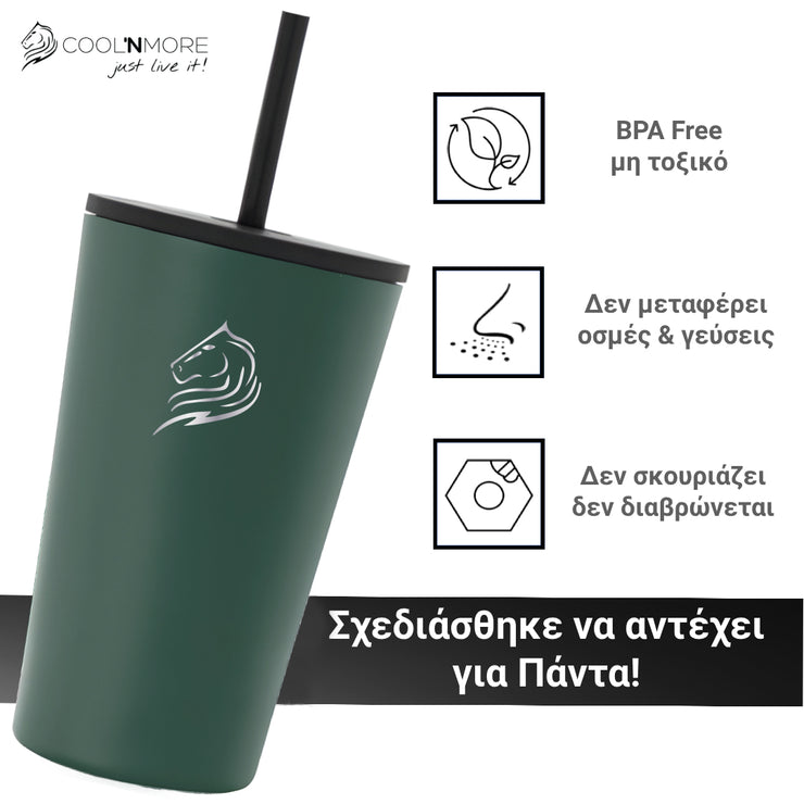 Coolnmore Θερμός Ποτήρι Καφέ 350ml Army Green: Ποιοτικό & Ασφαλές: Premium ανοξείδωτο ατσάλι, BPA Free, χωρίς μεταφορά γεύσεων/οσμών, ανθεκτικό στη σκουριά/διάβρωση. Ασφαλή θερμός για παιδιά. Τα καλύτερα θερμός καφέ κρατούν θερμοκρασία: Πρακτικό: 2 καπάκια (καλαμάκι & flip-top) για ζεστά/κρύα ροφήματα