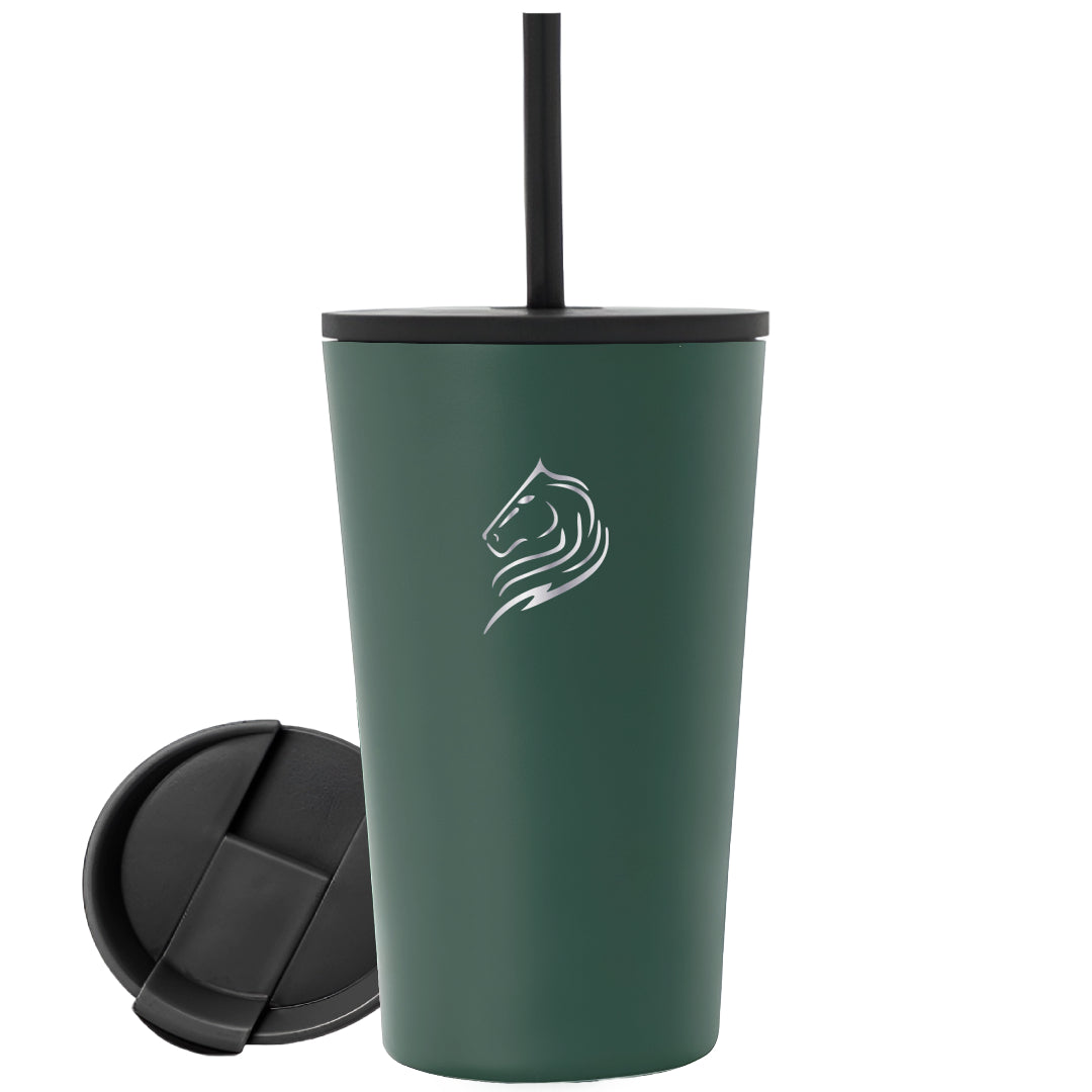 Θερμός καφέ Coolnmore 350ml Army Green από ανοξείδωτο ατσάλι με 2 καπάκια. Ιδανικό για ζεστά και κρύα ροφήματα, με καπάκι καλαμάκι για δροσερά smoothies και καπάκι flip-top για ζεστά ροφήματα. BPA Free