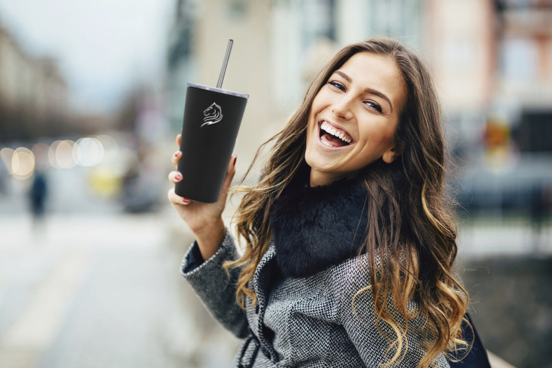 ποτηρι θερμος για καφε ανοξειδωτο 500μλ με καλαμακι και flip καπάκι χρωμα μαυρο coolnmore