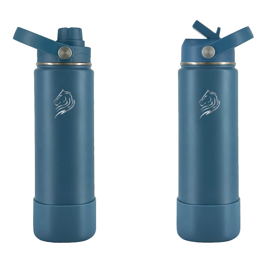 Coolnmore παγουρι θερμος νερου ανοξειδωτο με καλαμακι. Two blue water bottles with a logo on a white background