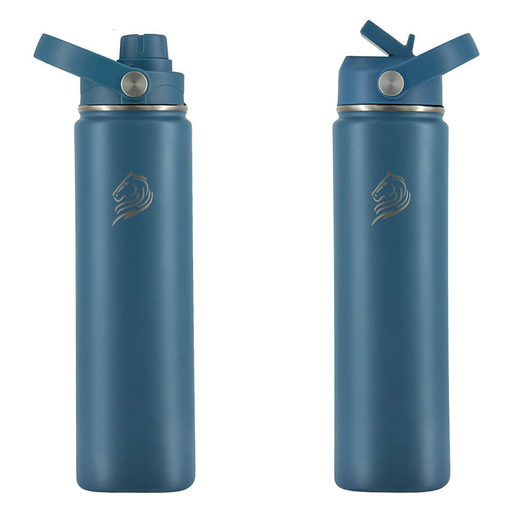 Coolnmore Denim παγούρι θερμός νερού 750ml με καλαμάκι. Two blue water bottles with a logo on a white background