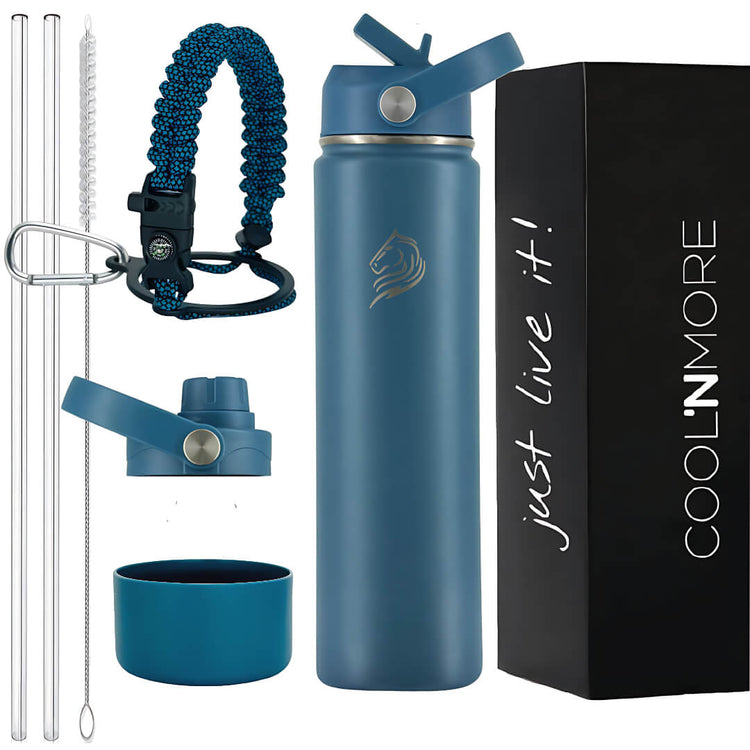 Coolnmore Denim παγούρι θερμός νερού 750ml με καλαμάκι και 7 αξεσουάρ