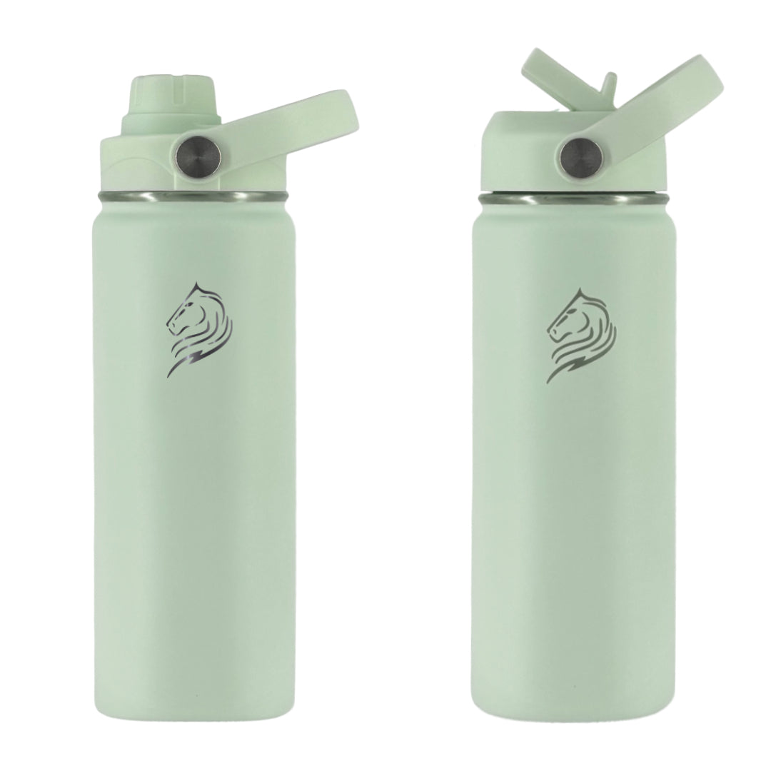 Coolnmore Mint παιδικο παγουρι θερμος νερου και θερμος καφε. Two light green water bottles with straw lids on a white background