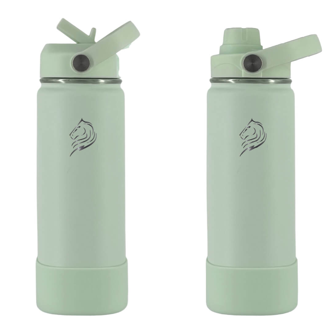 Coolnmore παγουρι θερμος νερου mint-500ml. Two light green water bottles with straw lids on a white background