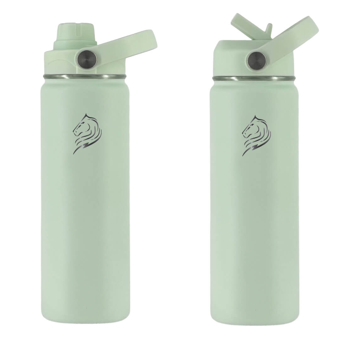 Coolnmore παγουρι θερμος νερου mint-500ml. Two light green water bottles with straws on a white background