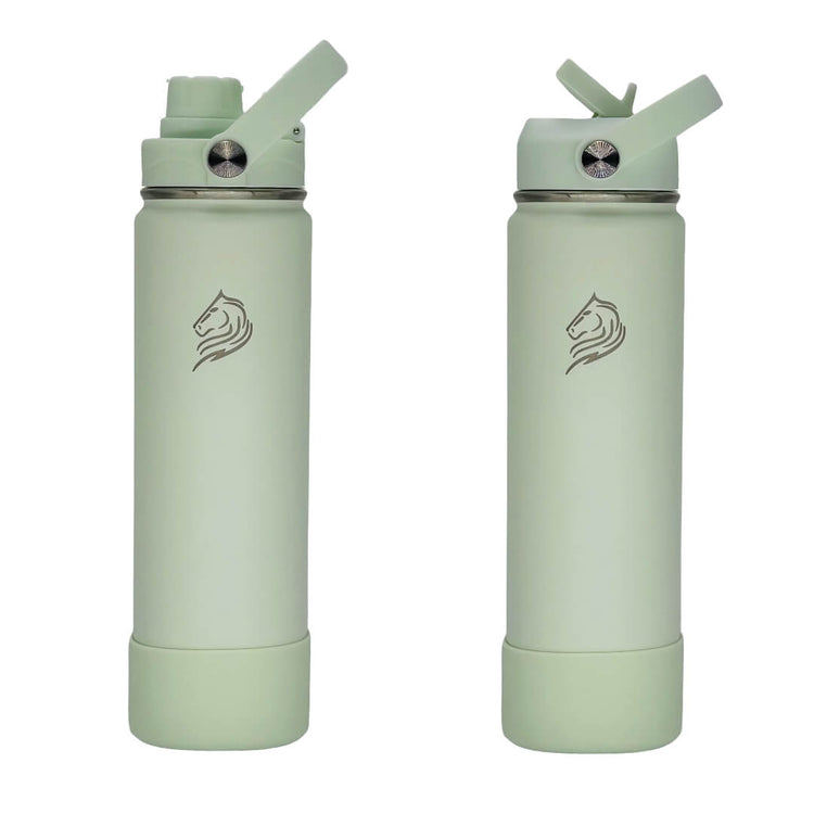 coolnmore θερμος νερου mint 750ml,  light green water bottles with straw lid and chug lid, on a white background