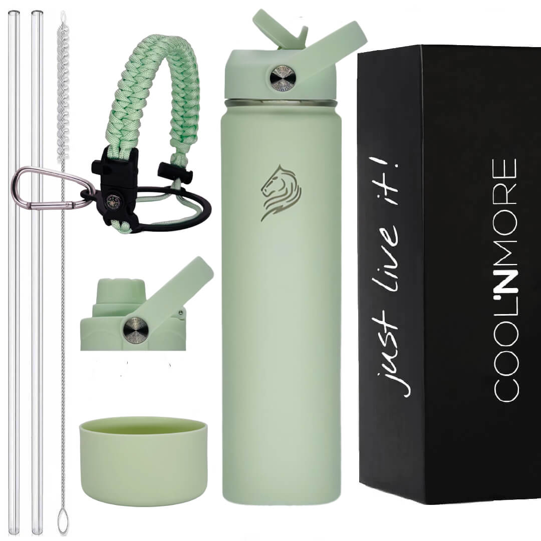 coolnmore θερμος νερου mint 750ml, παγουρι θερμος με σετ αξεσουαρ και gift box