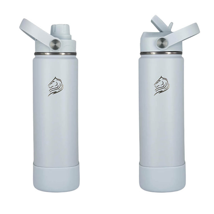 Coolnmore Surf παγουρι θερμος νερου με καλαμακι.  Two light gray water bottles with straws on a white background
