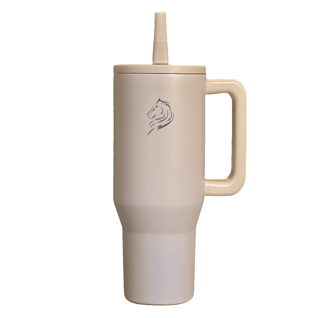 Coolnmore θερμος ποτηρι με χερουλι και 100% στεγανο καπακι καλαμακι, ανοξειδωτο, χρωμα tan beige