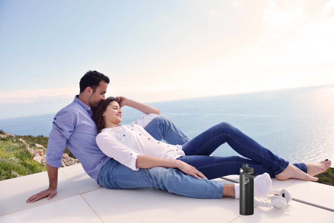 Coolnmore ανοξείδωτο μπουκάλι θερμός 500ml με 3 καπάκια Jet Black