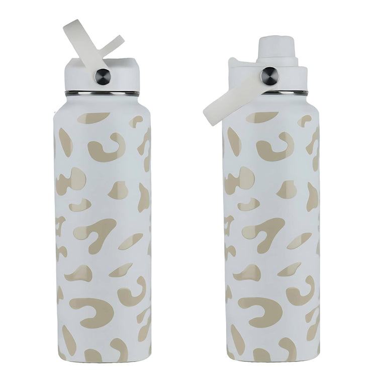 coolnmore white leopard θερμός 1 λίτρο με καλαμάκι και sports καπάκι με στόμιο