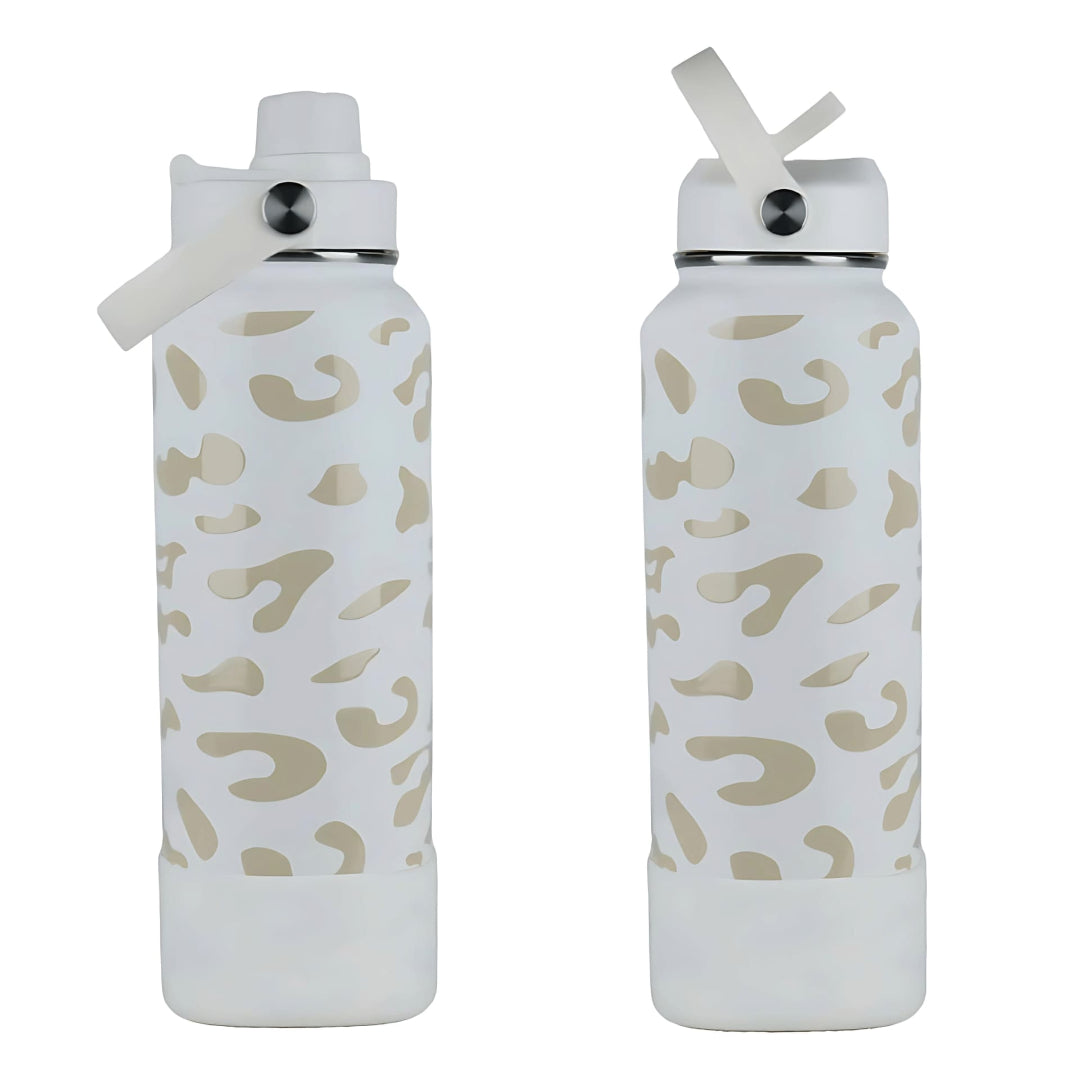 coolnmore white leopard θερμός 1 λίτρο με αποσπώμενη βάση σιλικόνης