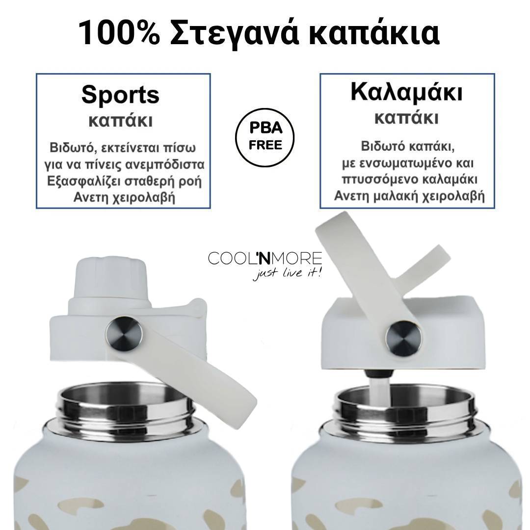 Coolnmore White Leopard παγούρι θερμός 500ml με καλαμάκι και 7 αξεσουάρ