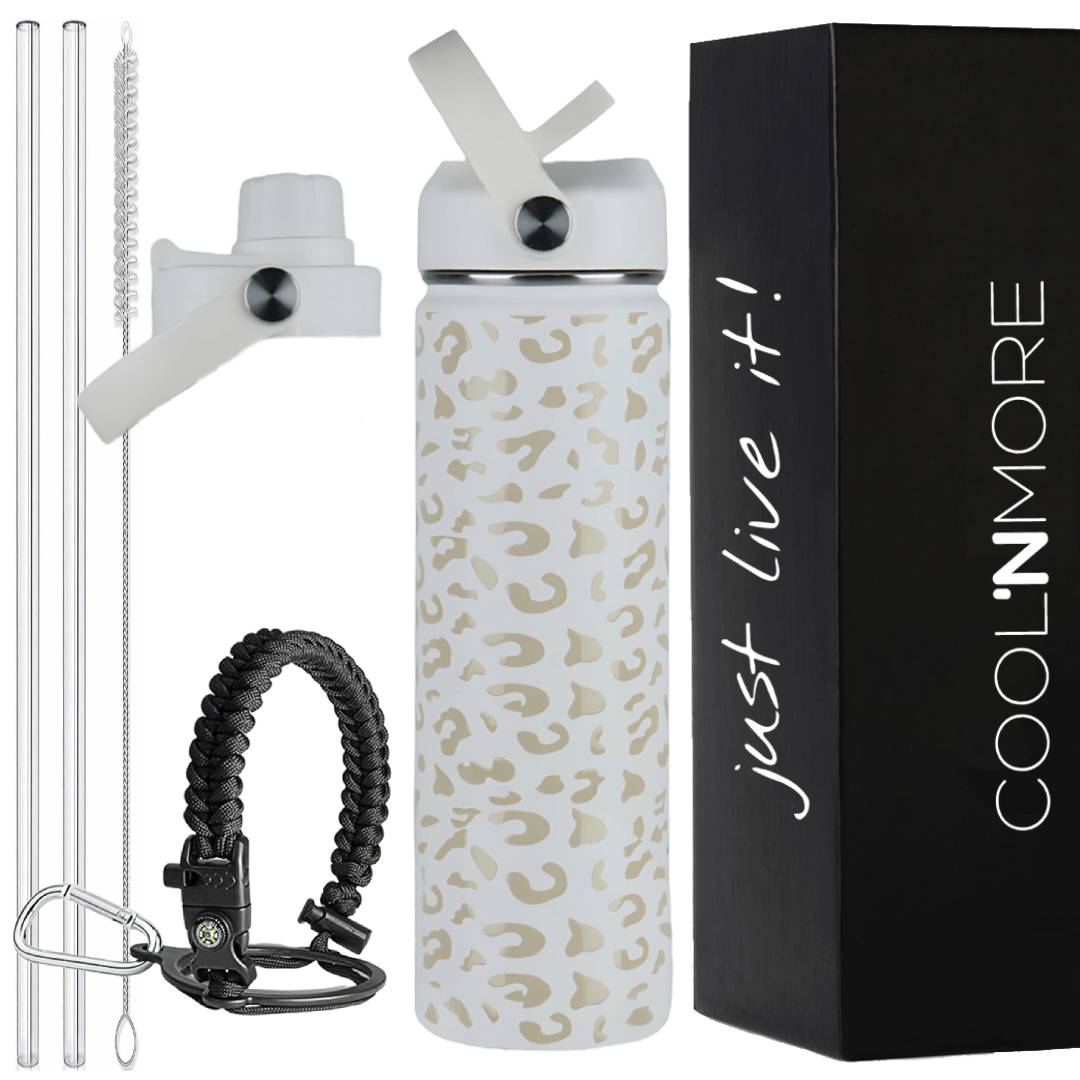 coolnmore white leopard θερμος 750ml full set με 7 αξεσουαρ