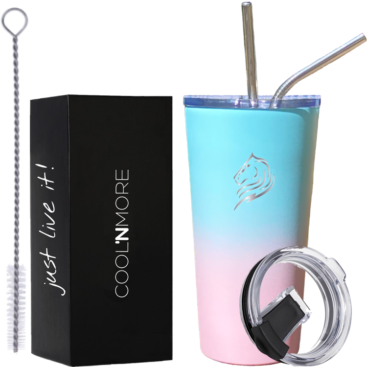 Ποτήρι καφέ νερού ανοξείδωτο θερμός με καλαμάκι ανοξείδωτο από ατσάλι 18/8 με αναδιπλούμενο press-in καπάκι χωρίς BPA. Διπλού τοιχώματος με κενό αέρος, ασφαλές στη χρήση, ιδανικό για φραπέ freddo, και άλλα είδη κρύων ή ζεστών ροφημάτων. Ισοθερμικό, οικολογικό και επαναχρησιμοποιούμενο, κρύο 12 ώρες & 6 ώρες για ζεστό. χρώμα ροζ μπλε